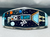 One Of Most Intricate Vintage Native American Navajo Turquoise Kachina Sterling Silver Bracelet-Nativo Arts