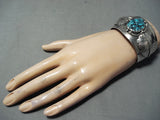Huge Signed Vintage Native American Navajo Mike Turquoise Sterling Silver Bracelet-Nativo Arts