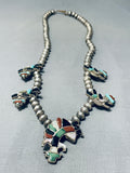 Dancing Kachina Vintage Native American Zuni Turquoise Sterling Silver Necklace-Nativo Arts