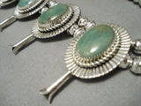 Huge Green Turquoise Native American Sterling Silver Squash Blossom Necklace Set-Nativo Arts