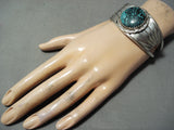 Stunning Vintage Native American Navajo Spiderweb Turquoise Sterling Silver Flank Bracelet-Nativo Arts