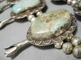 Heavy Vintage Native American Navajo Royston Turquoise Sterling Silver Squash Blossom Necklace-Nativo Arts