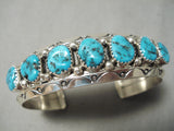 Amazing Vintage Zuni Native American Turquoise Sterling Silver Wave Bracelet-Nativo Arts