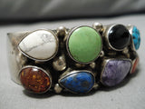 Sample Of Stones Vintage Native American Navajo Turquoise Gaspeite Sterling Silver Bracelet-Nativo Arts