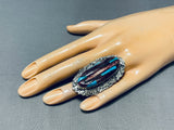 Best Native American Navajo Purple Shell Turquoise Huge Inlay Sterling Silver Ring-Nativo Arts