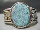 Fascinating Vintage Native American Navajo Spiderweb Turquoise Sterling Silver 12k Gold Ring Old-Nativo Arts