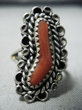 Beautiful Vintage Native American Navajo Coral Sterling Silver Ring Old-Nativo Arts