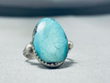 Impressive Vintage Native American Navajo Pilot Mountain Turquoise Sterling Silver Ring-Nativo Arts