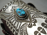 Huge Detailed Vintage Native American Navajo Deep Blue Turquoise Sterling Silver Ketoh Bracelet-Nativo Arts