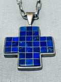 Native American One Of The Most Unique Cross Lapis Sterling Silver Necklace Old-Nativo Arts