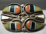Opulent Vintage Native American Navajo Turquoise Jade Sterling Silver Bracelet Old-Nativo Arts