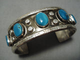 Amazing Vintage Native American Navajo Deepset Turquoise Sterling Silver Hand Carved Bracelet-Nativo Arts