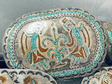 608 Gram Vintage Native American Navajo Turquoise Yei Sterling Silver Concho Belt Old-Nativo Arts