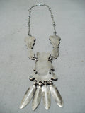 One Of The Best Vintage Native American Zuni Turquoise Kachina Sterling Silver Inlay Necklace-Nativo Arts