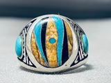 Very Intricate And Detailed Vintage Southwest Sterling Silver Turquoise Ring-Nativo Arts