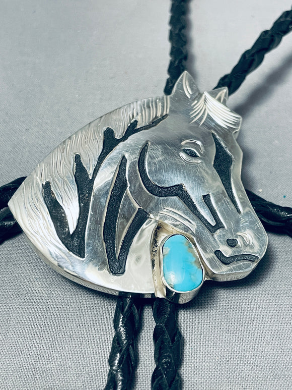 Alon Mariano Horse Native American Navajo Turquoise Sterling Silver Bolo Tie-Nativo Arts