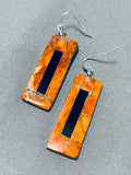 Native American Unique Santo Domingo Spiny Oyster Jet Sterling Silver Earrings-Nativo Arts