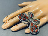 Native American Danny Brown Massive Butterfly Coral Sterling Silver Ring-Nativo Arts