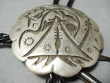 Authentic Important Heavy Vintage Native American Navajo Sterling Silver Bolo Tie Old-Nativo Arts