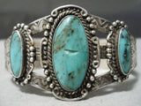 Early 1900's Vintage Native American Navajo Cerrillos Turquoise Sterling Silver Bracelet Old-Nativo Arts