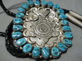 Astounding Vintage Native American Navajo Kingman Turquoise Sterling Silver Bolo Tie-Nativo Arts