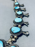 Ice Blue Turquoise Vintage Native American Navajo Sterling Silver Squash Blossom Necklace-Nativo Arts