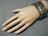 Heavy Thick Native American Navajo Hand Wrought Sterling Silver Gold Bracelet-Nativo Arts