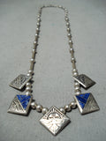 Native American Detailed Vintage Lapis Sterling Silver Inlay Necklace-Nativo Arts