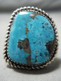 Colossal Vintage Native American Navajo Pilot Mountain Turquoise Sterling Silver Ring Old-Nativo Arts