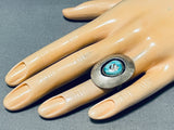 Old Vintage Native American Navajo Shadowbox Sterling Silver Turquoise Ring-Nativo Arts