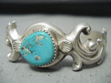 Unique Tso Vintage Native American Navajo Blue Gem Turquoise Sterling Silver Bracelet-Nativo Arts
