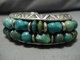Amazing Vintage Native American Navajo Green Turquoise Sterling Silver Bracelet Old-Nativo Arts
