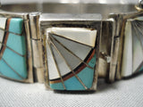 So Detailed!! Vintage Native American Navajo Sterling Silver Turquoise Link Bracelet Old-Nativo Arts