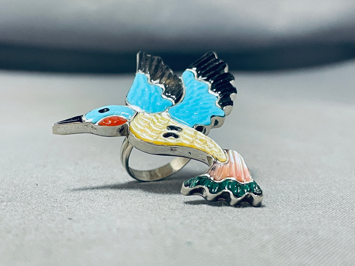 Eye Catching Native American Zuni Turquoise Sterling Silver Hummingbir ...