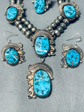Gasp! Vintage Native American Navajo Turquoise Sterling Silver Necklace Earrings Ring Set-Nativo Arts