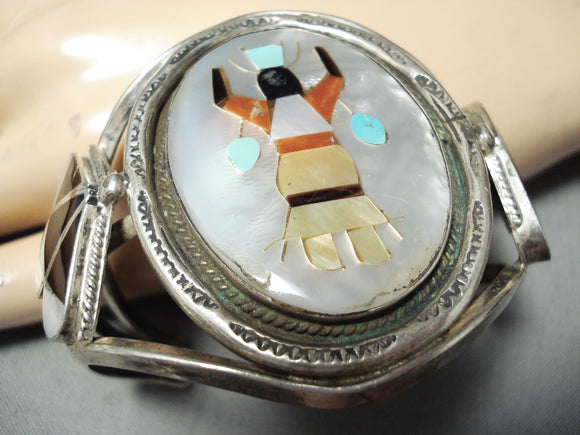 Native American Dancing Kachina Vintage Navajo Turquoise Sterling Silver Bracelet-Nativo Arts