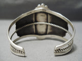 Striking Vintage Native American Navajo Blue Gem Turquoise Sterling Silver Flanked Bracelet Old-Nativo Arts