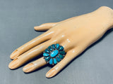 Beautiful Vintage Native American Navajo Blue Gem Cluster Sterling Silver Enormous Ring-Nativo Arts