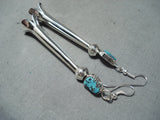 Outstanding Navajo Native American Turquoise Sterling Silver Blossom Earrings-Nativo Arts