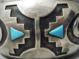 Huge Heavy Vintage Native American Navajo Hopi Turquoise Sterling Silver Rug Bracelet Old-Nativo Arts