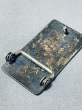 Native American Very Old Patina Vintage Hopi Turquoise Sterling Silver Buckle-Nativo Arts