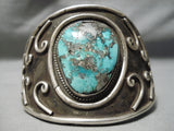 One Of The Biggest Best Vintage Native American Navajo Turquoise Sterling Silver Swirl Bracelet-Nativo Arts