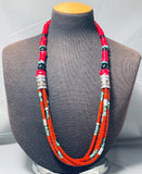 Native American Authentic Singer Coral Turquoise Sterling Silver Tubule Necklace-Nativo Arts
