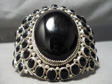 Biggest Best Vintage Native American Navajo Onyx Sterling Silver Bracelet Cuff Old-Nativo Arts