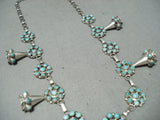 Snake Eyes Turquoise Vintage Native American Zuni Sterling Silver Squash Blossom Necklace-Nativo Arts
