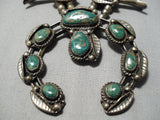 Rare Vintage Native American Navajo Royston Turquoise Sterling Silver Squash Blossom Necklace-Nativo Arts