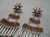 Exceptional Vintage Zuni Native American Sterling Silver Coral Dangle Earrings-Nativo Arts