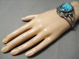Rare Vintage Native American Navajo Triangular Turquoise Sterling Silver Bracelet Cuff Old-Nativo Arts