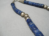 One Of The Best Vintage Native American Navajo Lapis Heishi Sterling Silver Necklace Old-Nativo Arts