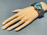 One Of The Most Unique Elk Turquoise Inlay Sterling Silver Bracelet-Nativo Arts